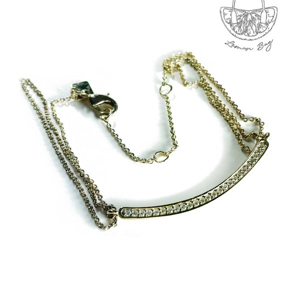 Banana Republic Gold Color Contemporary Rhinestones Pendant on Chain Necklace - Picture 3 of 3